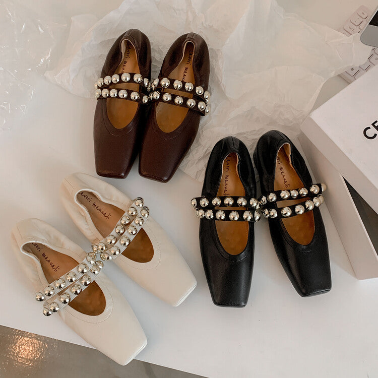 Karin Luna In Stock Spot Goods  Pig Nose Metal Strap Super Soft Granny Full Leather Mary Jane Shoes