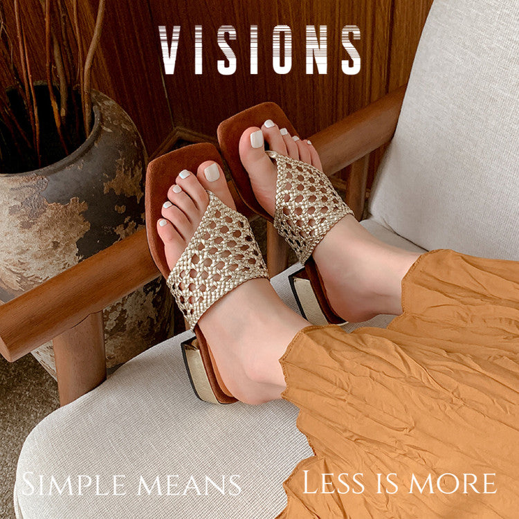 Karin Luna Hot-Selling Braided Style  In stock Toe-strap Woven Sofa Insole Slippers