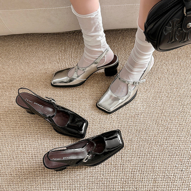 Karin Luna In Stock In Stock  Unique European and American Style Square-Toed Chunky Heel Closed-Toe Sandals