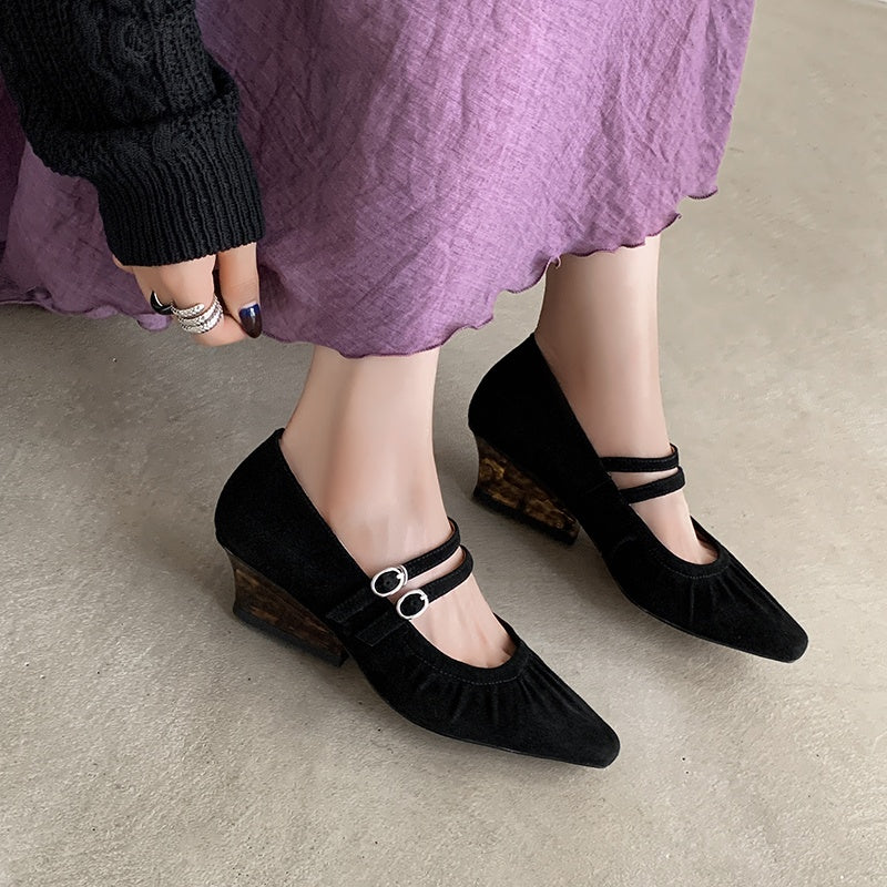 Karin Luna Full Leather Inside and Out Popular Element Amber Heel Elegant French Style Single Shoes