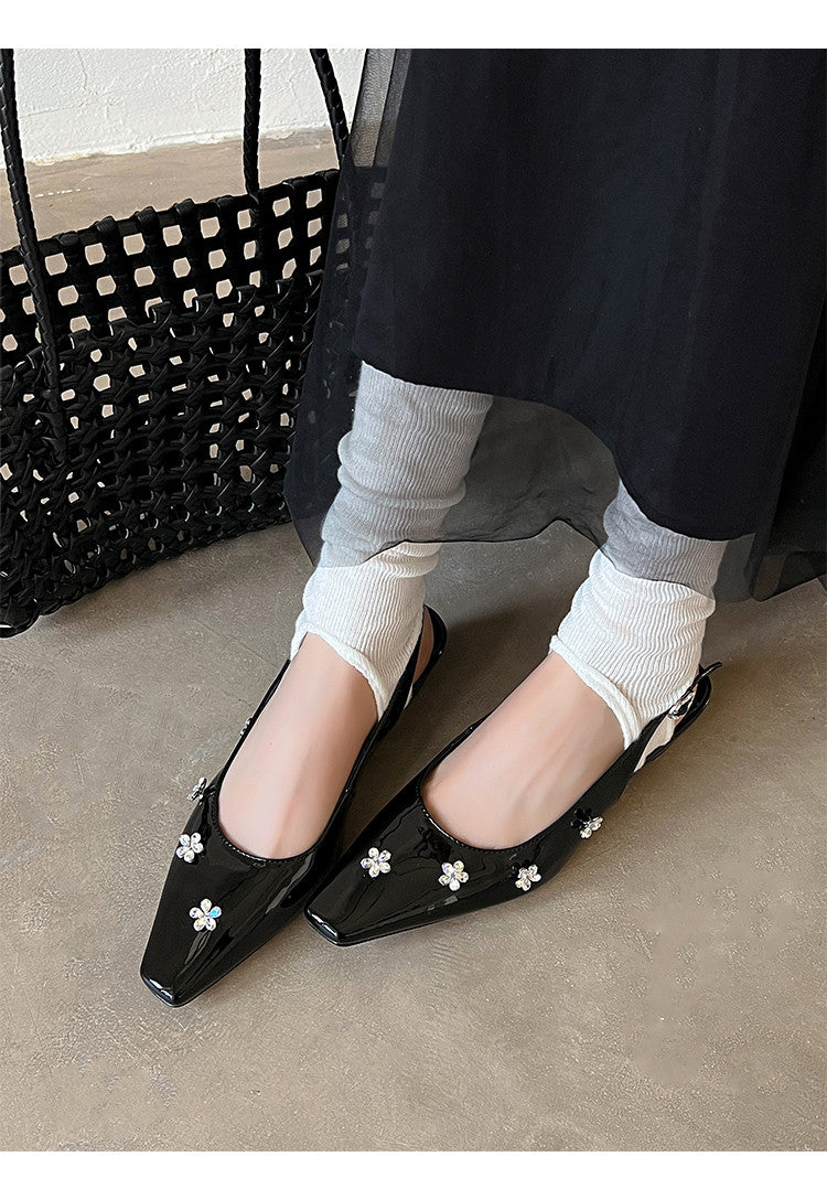 Karin Luna In Stock  Spot Goods  Rhinestone Small Square Toe Closed-Toe Sandals