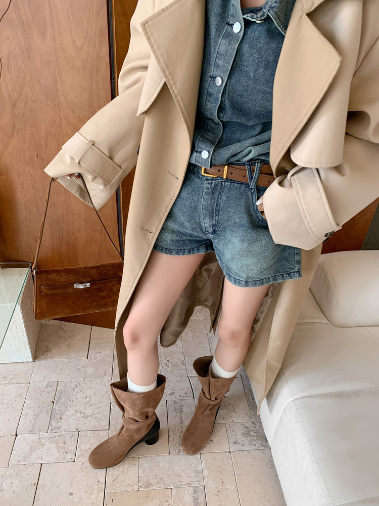 Karin Luna In Stock Spot Goods  Belt Buckle High Heel Large Tube Small Short Boots
