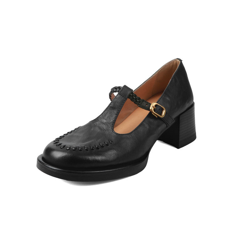 Karin Luna In Stock Spot Goods Vintage Braided Twist High Heels T Round Toe Thick Sole Single Shoes