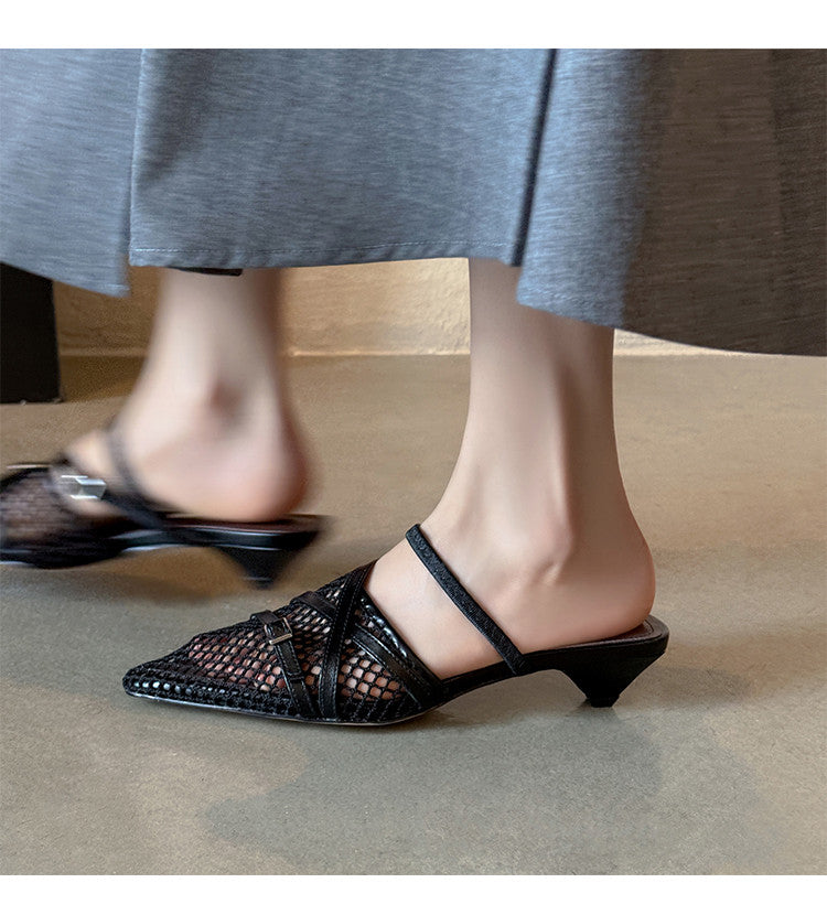 Karin Luna In Stock  Spot Goods  Mesh Series Elegant Closed-Toe Belt Buckle Slippers
