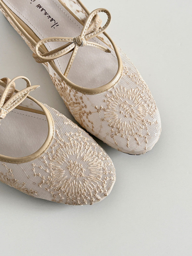 Karin Luna In Stock Spot Goods  Summer Breathable Retro Embroidered Bow Granny Shoes