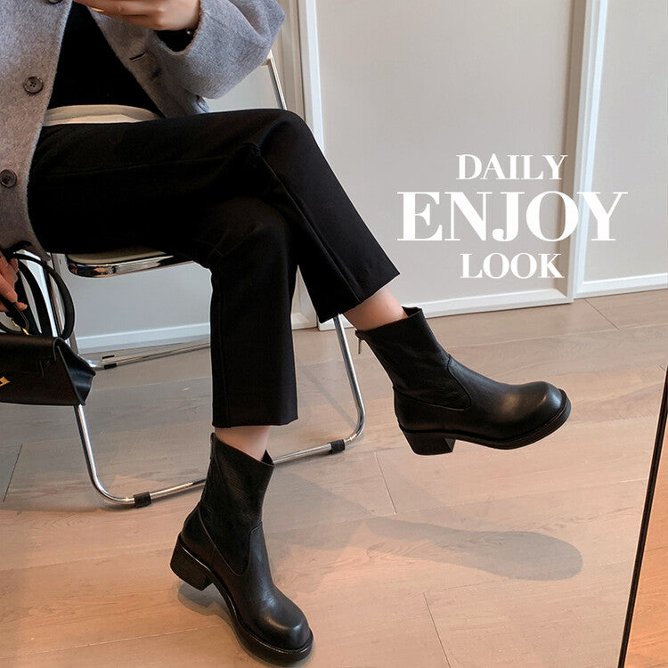 Karin Luna In Stock Spot Goods  Full-grain leather inside and out   Minimalist Texture  Round Toe Flat Bottom Basic Short Boots