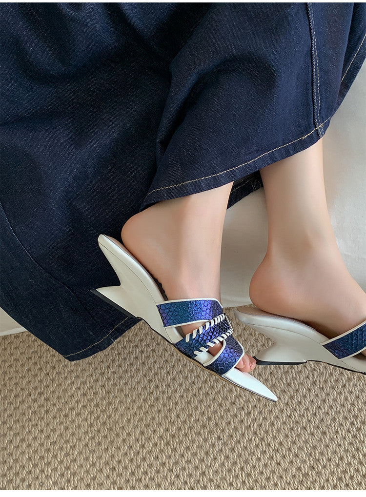 Karin Luna Fish Skin Series~Minimalist Pointed Toe Hot-Selling Unique Heel Slippers