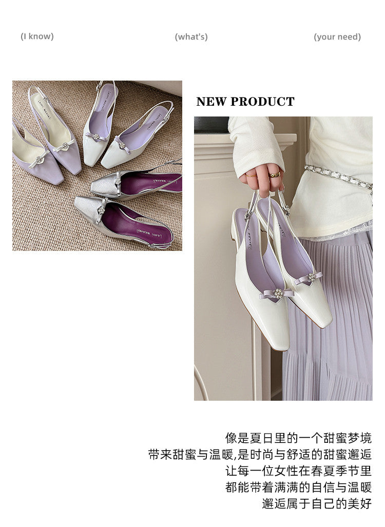 Karin Luna In Stock In Stock Sweet Bowknot Small Square Toe Chunky Heel Closed-toe Elegant Retro Sandals