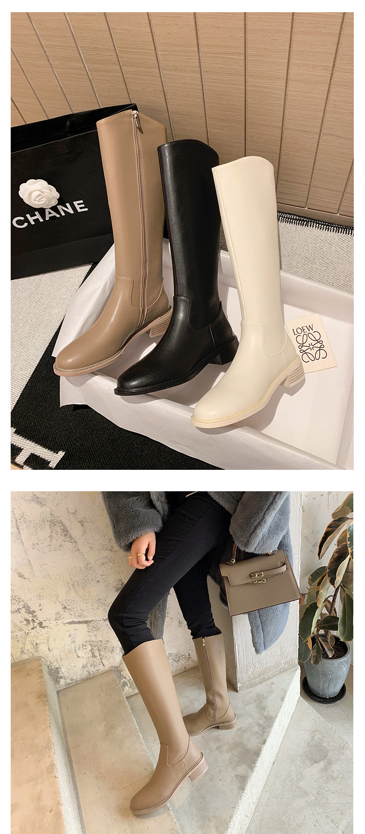 Karin Luna Internet Celebrity Photo  Best-selling in stock Full Leather Basic Long Boots  Winter Essential Combat Boots