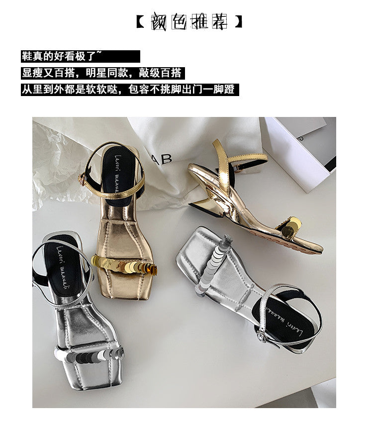 Karin Luna In Stock Spot Goods   Sequin One-Strap Irregular Heel Sofa Insole Sandals