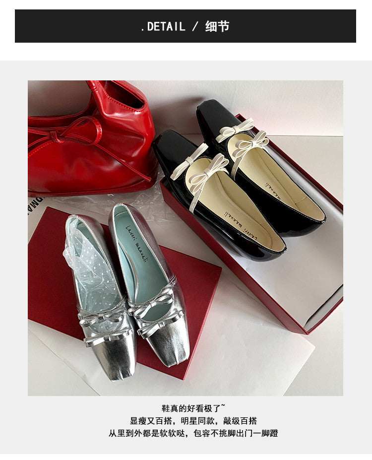 Karin Luna In Stock Spot Goods  Hot-Selling Element Bowknot Square-Toe Color-Block Height-Increasing Flats