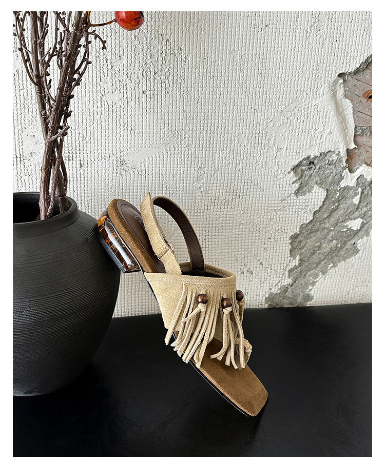 Karin Luna  Tassel Series~Spot Goods  In-stock Clip-toe Square Toe Sandals