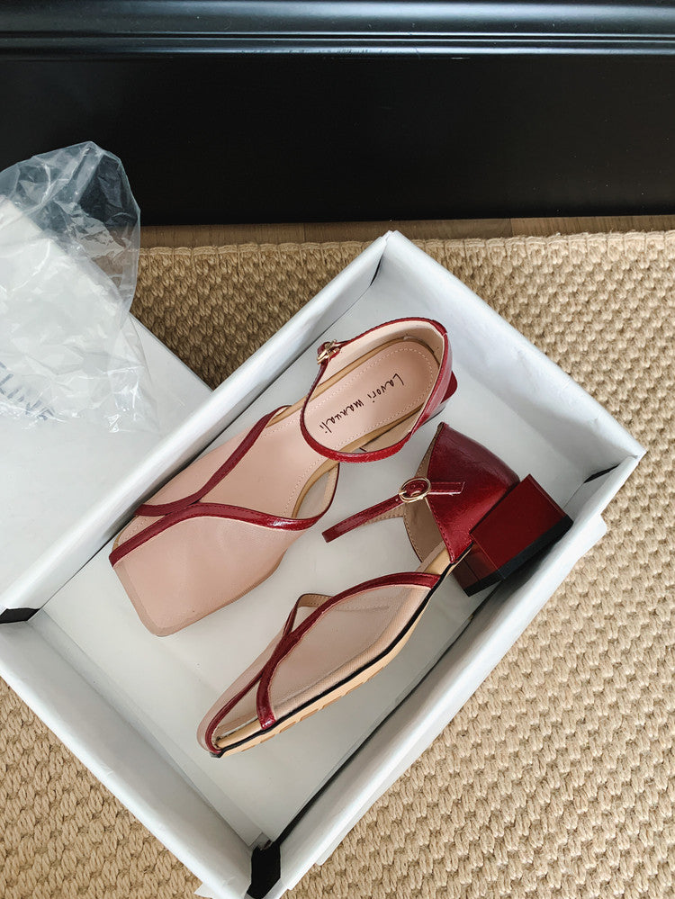 Karin Luna In Stock In Stock  Internet Celebrity Style Square Toe Mesh Chunky Heel Sandals