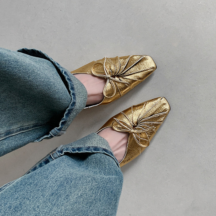 Karin Luna French Style Wrinkled Square Toe Height-Increasing Flats