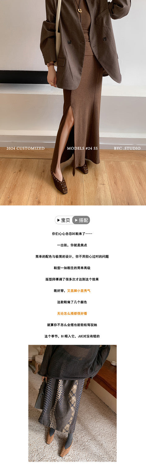 Karin Luna In Stock Spot Goods    Old Money Style Square Toe Suede Flats
