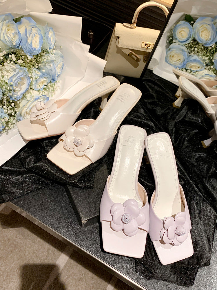 Karin Luna Flower of Wealth in the World~Says purple has a lot of charm Spot Goods Spot Goods  Three-Dimensional Camellia Elegant Sandals