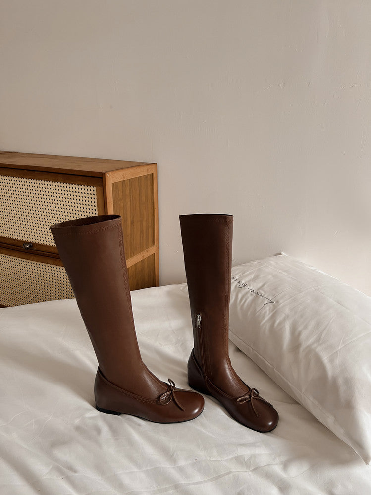 Karin Luna In Stock Spot Goods  Butterfly Knot Round Toe Hidden Heel Boots