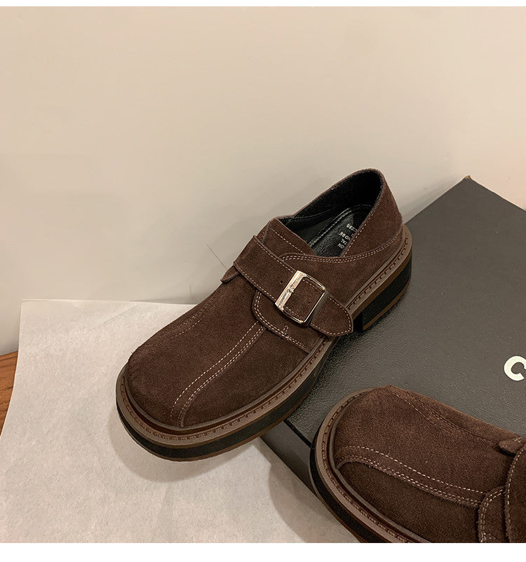 Karin Luna In Stock Spot Goods Metal Round Toe Cow Leather Thick Sole Flats