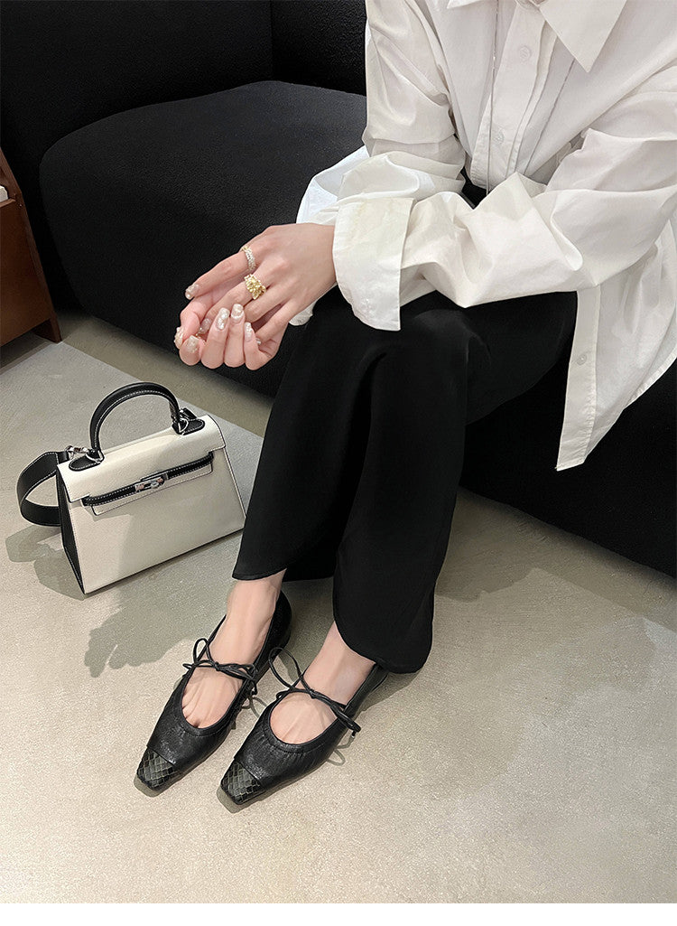 Karin Luna In Stock Spot Goods  Retro Sweet Bowknot Granny Wrinkled Single Shoes