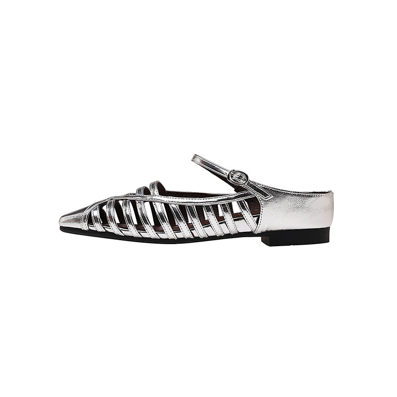 Karin Luna In Stock Spot Goods   French Retro Hollow Small Square Toe One-Strap Slippers