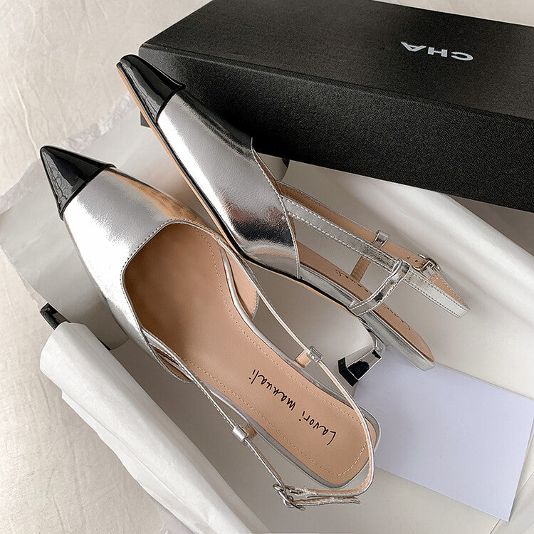Karin Luna In Stock 24New Year's stock is now available Color Block Pointed Toe Full Leather Sandals