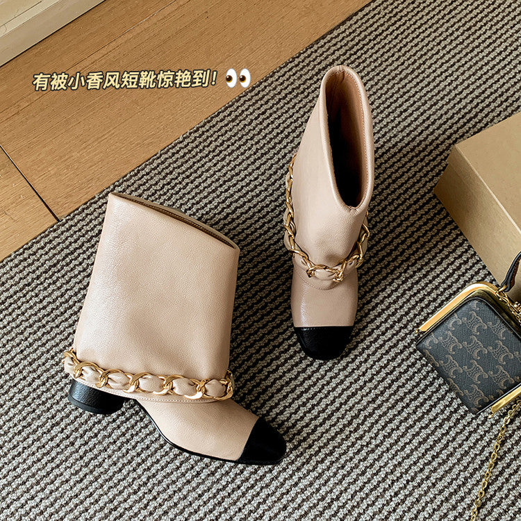 Karin Luna Classic Style Fragrant Family Style Chunky Heel Chain Ankle Boots