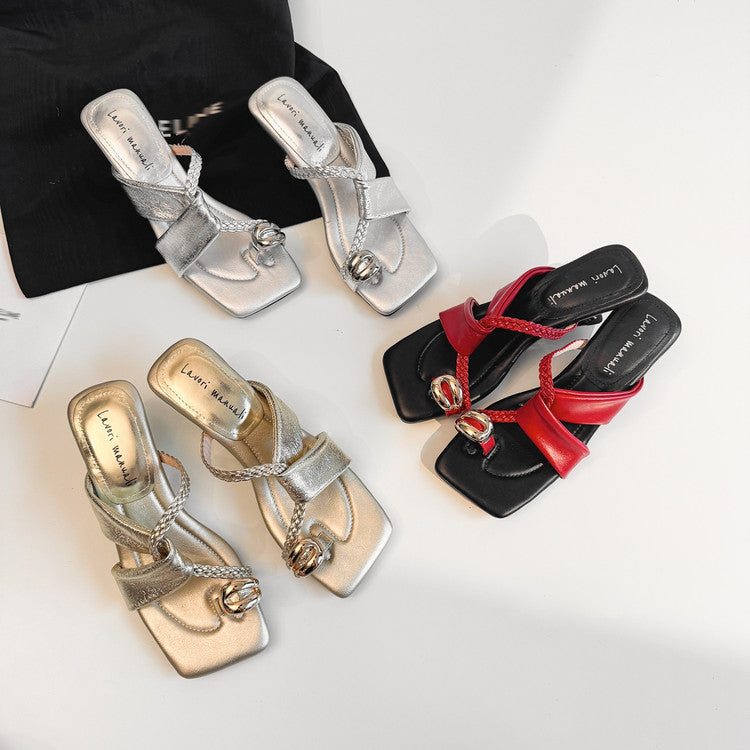 Karin Luna Braided Style ~Cross Strap Square Toe Irregular Heel Slippers