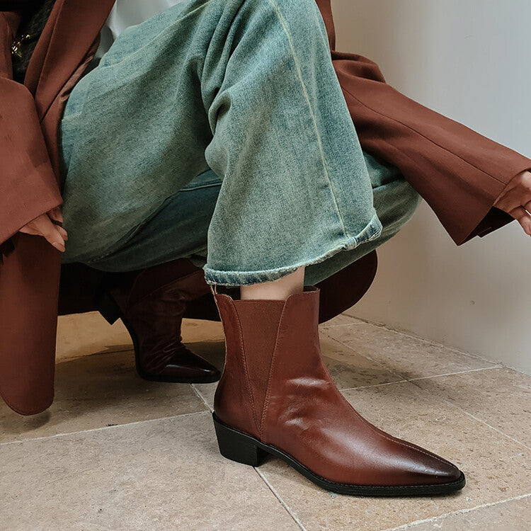 Karin Luna In Stock In stock   Classic first-layer cowhide Chelsea elastic ankle boots