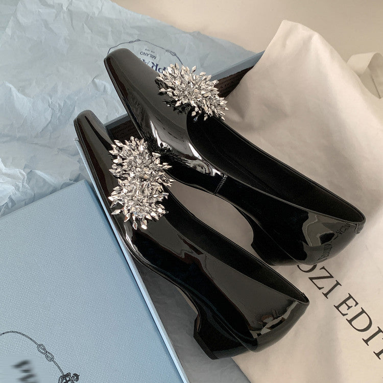Karin Luna In Stock Spot Goods Exquisite Fireworks Buckle Small Square Toe Chunky Heel Commuter Shoes