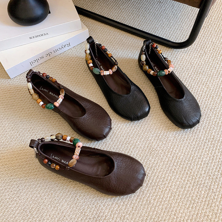 Karin Luna Full Layer Inside and Out~Elephant Pattern Round Toe Hidden Wedge Granny Shoes