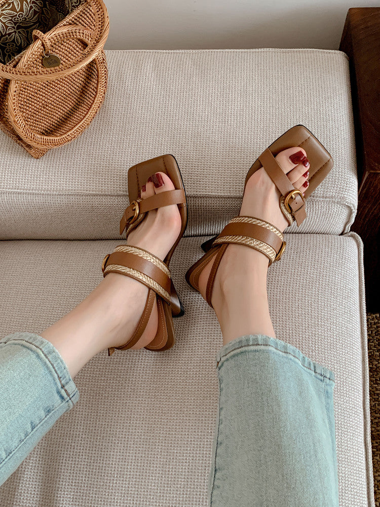 Karin Luna In Stock Spot Goods Vacation style Sofa Cushion Square Toe Irregular Heel Open-Toe Sandals