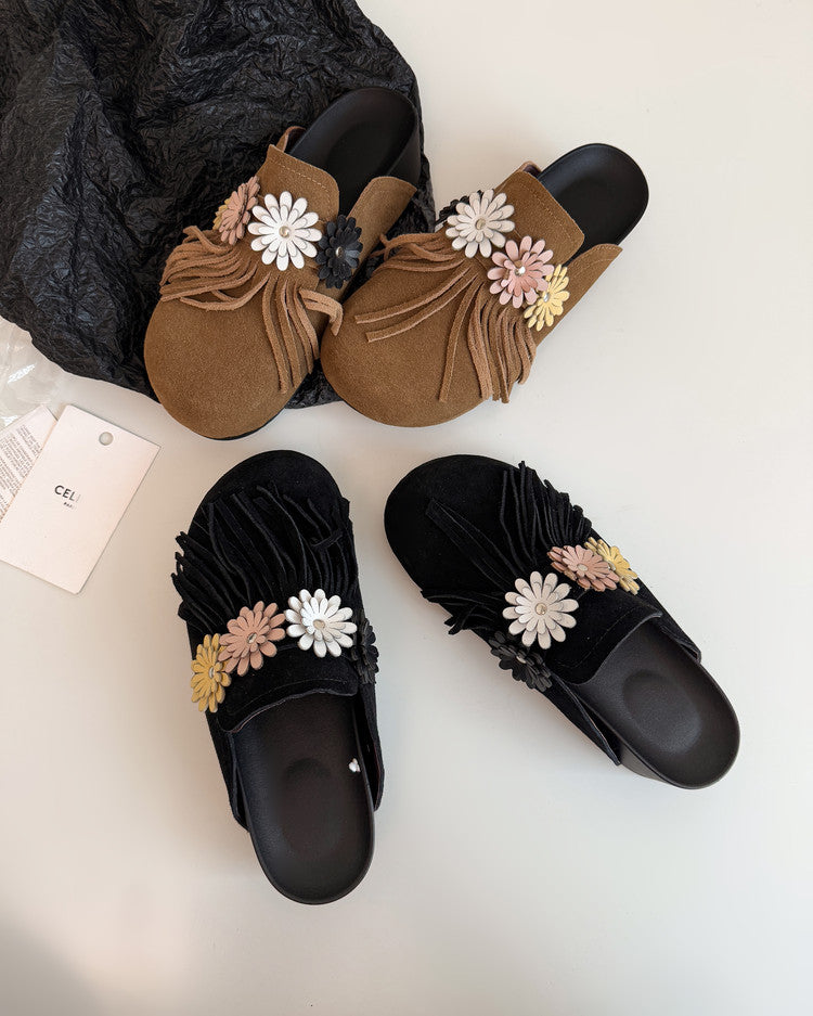 Karin Luna   Tassel Three-Dimensional Flower Thick-Soled Closed-Toe Slippers