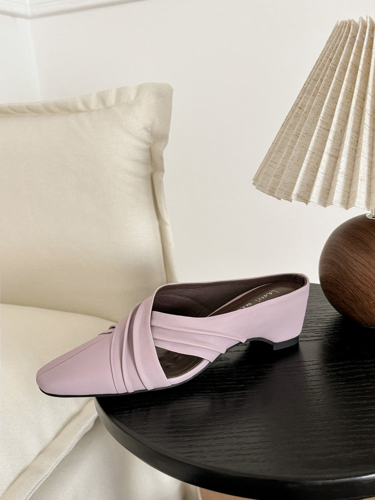 Karin Luna In Stock In Stock Basic Elegant Fairy Style Small Square Toe Sheepskin Slippers