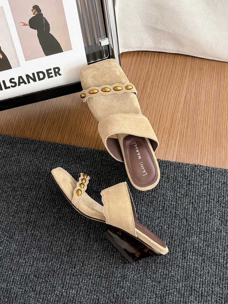 Karin Luna Hot-Selling Element Amber Heel~Spot Goods Spot Goods  Vacation Style One-Strap Amber Irregular Heel Slippers
