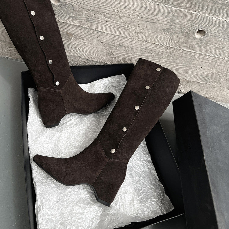 Karin Luna Bestseller Hot-Selling Hidden Buckle Lazy Style Square-Toe Height-Increasing Suede Western Boots