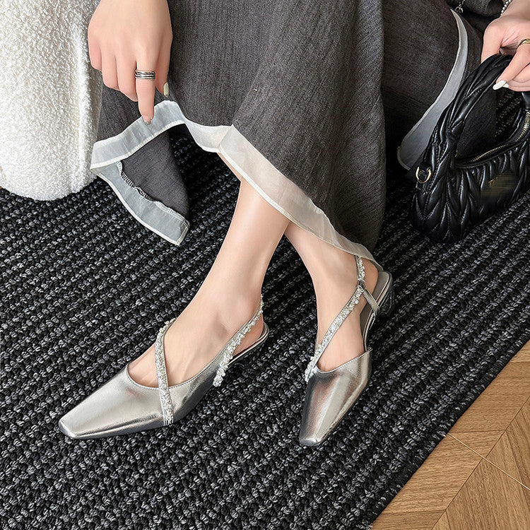Karin Luna In Stock In Stock  Fresh Summer Vibes  Rhinestone Small Square Toe Elegant Closed-Toe Sandals