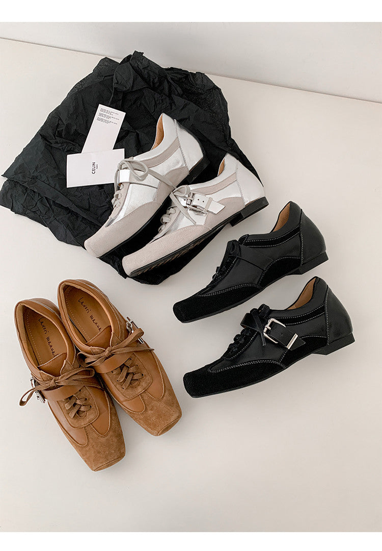 Karin Luna In Stock Spot Goods  Designed retro square-toe ballet shoes with laces