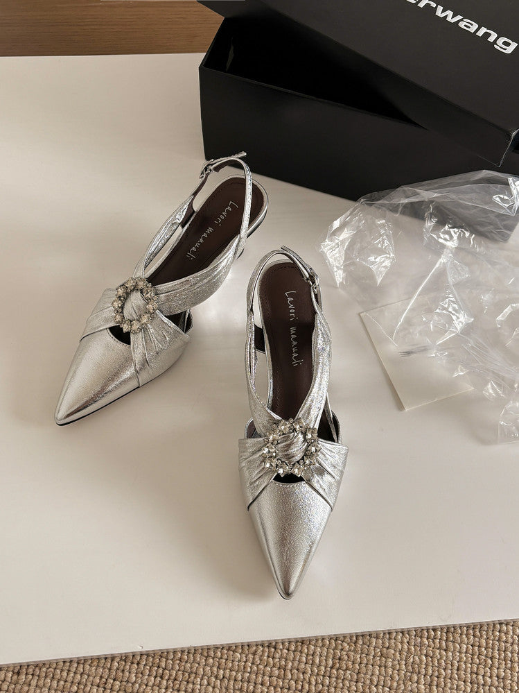 Karin Luna Bestseller Popular  Pointed Toe Irregular Heel Elegant Rhinestone Closed-Toe Sandals