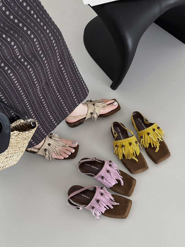 Karin Luna  Tassel Series~Spot Goods  In-stock Clip-toe Square Toe Sandals