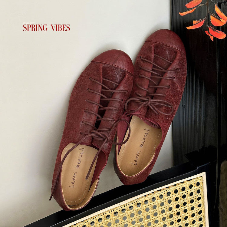 Karin Luna In Stock In Stock   Xiaohongshu Hot-Selling Lace-Up Round-Toe Deep Mouth Single Shoes