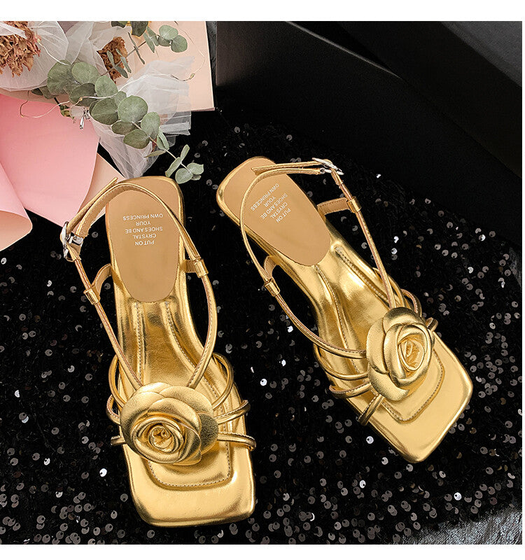 Karin Luna Exquisite Camellia ~French Retro Open-Toe Sandals