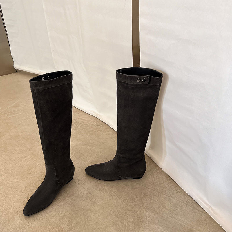 Karin Luna In Stock Spot Goods  Bestselling Suede Leather Sold Out Fast: Pile of Matte Inner Height-Increasing Western Boots