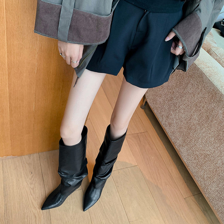 Karin Luna Elegant Style Pointed Toe Hidden Wedge Long Boots