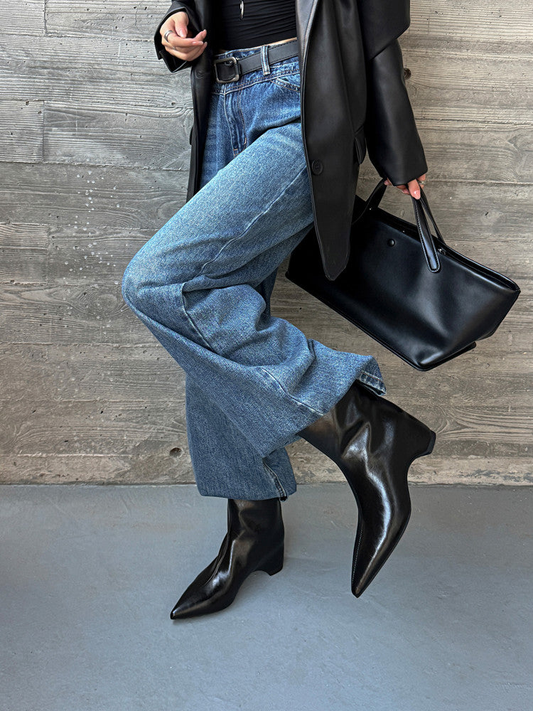 Karin Luna Elegant Pointed Toe Hidden Wedge Short Boots