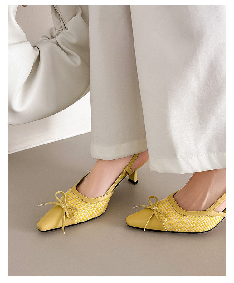 Karin Luna In Stock Spot Goods Braided Style Elegant Thin Heel Pointed Toe Closed-Toe Sandals