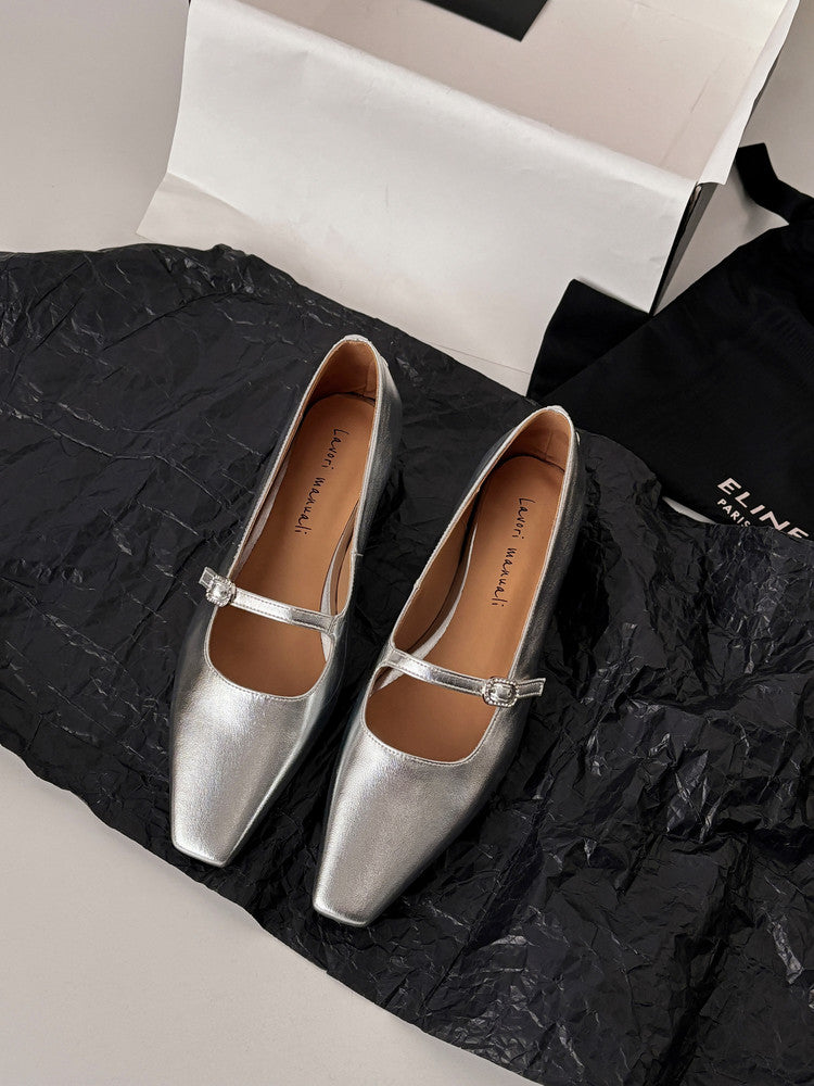 Karin Luna In Stock Spot Goods  Elegant Square-Toe One-Strap Height-Increasing Flats