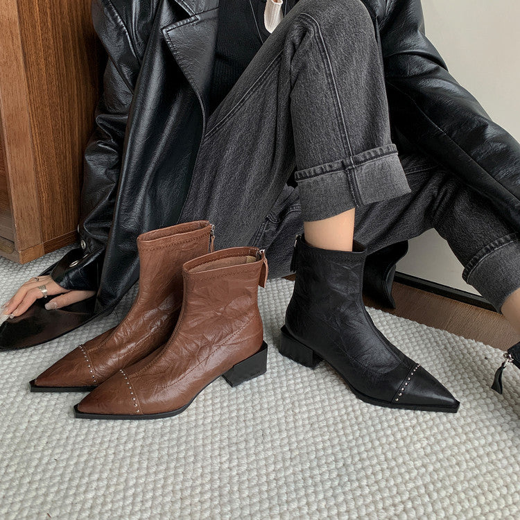 Karin Luna In Stock In Stock Slim Boots Series~Pointed Toe Rivet Slim Short Boots