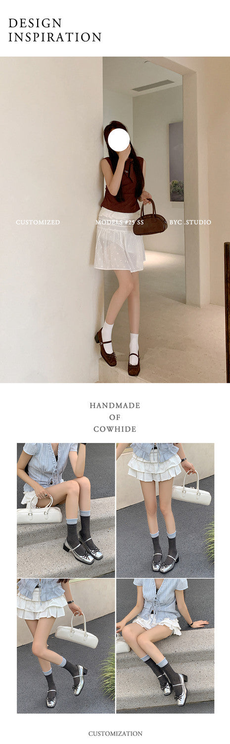 Karin Luna In Stock Spot Goods   One-strap Bowknot Square Toe Chunky Heel Mary Jane Shoes
