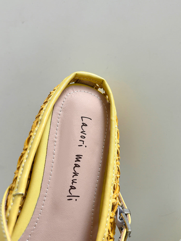 Karin Luna In Stock Spot Goods  Hot-Selling Square-Toe Woven Pig Nose Closed-Toe Slippers