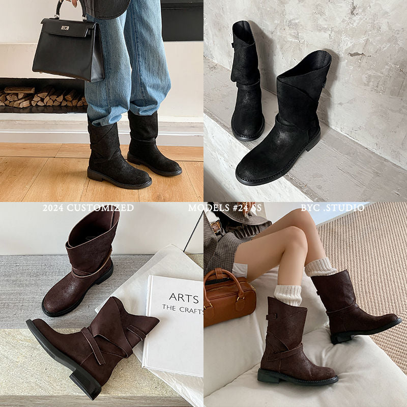 Karin Luna In Stock Spot Goods  Super textured Lazy Style Thick-Soled Ankle Boots